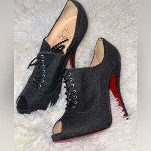 Christian Louboutin Flannel Lady Peep Toe Lace-Up Booties